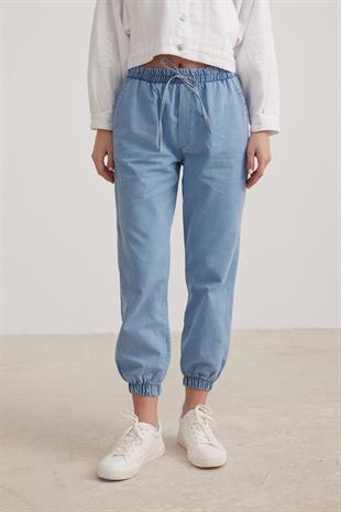 Womens Elastic Waist Blue Jeans BLUE