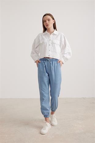 Womens Elastic Waist Blue Jeans BLUE