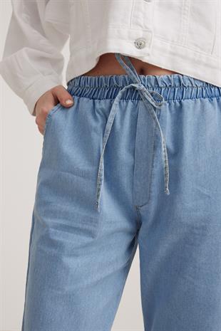 Womens Elastic Waist Blue Jeans BLUE