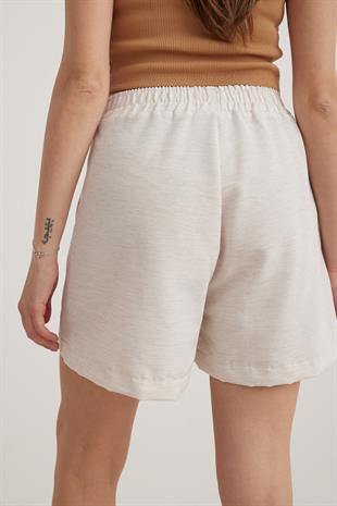 Keten Salaş Cep Detaylı Kadın Şort TAŞ
