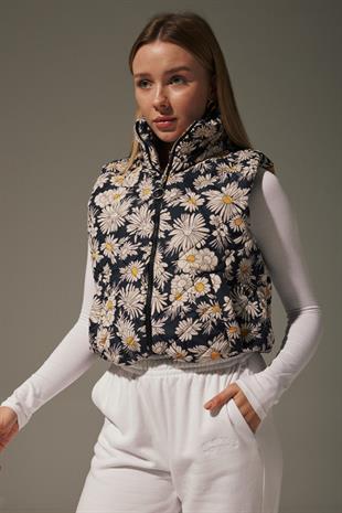 Daisy Patterned Womens Puffer Vest