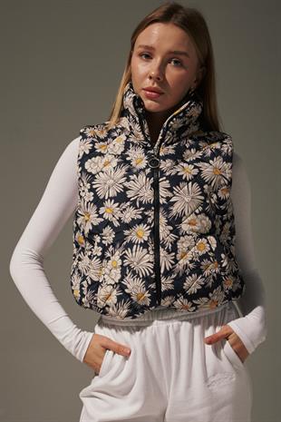 Daisy Patterned Womens Puffer Vest