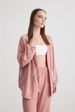 Şal Desenli Keten Pantolon PUDRA