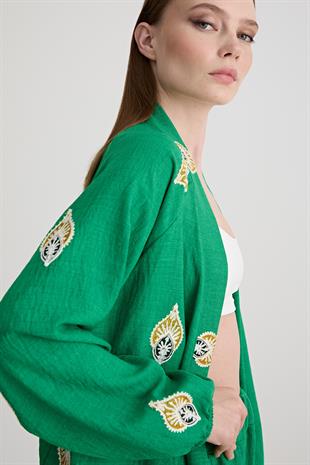 Şal Desenli Uzun Kollu Ceket BENETTON YEŞİLİ