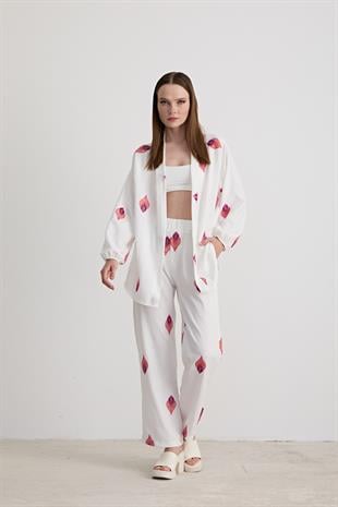 Şal Desenli Uzun Kollu Ceket EKRU