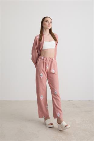 Şal Desenli Uzun Kollu Ceket PUDRA