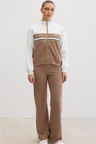 Şerit Detaylı Fermuarlı Oysho Sweatshirt KAHVERENGİ