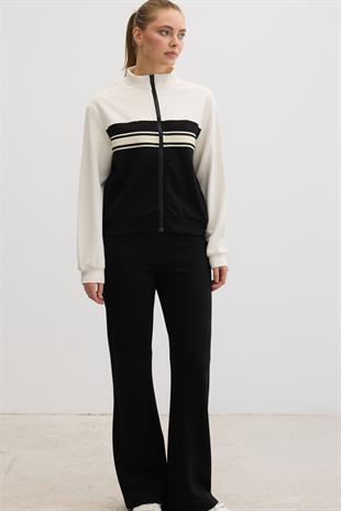 Şerit Detaylı Fermuarlı Oysho Sweatshirt SİYAH