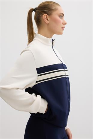 Şerit Detaylı Fermuarlı Oysho Sweatshirt LACİVERT