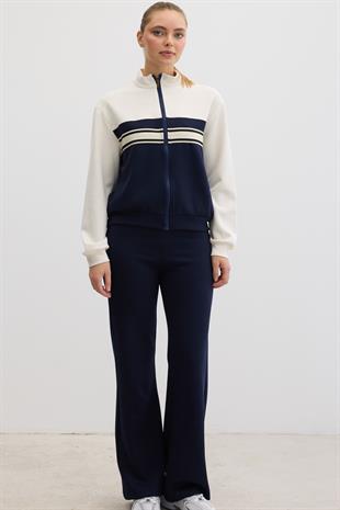 Şerit Detaylı Fermuarlı Oysho Sweatshirt LACİVERT