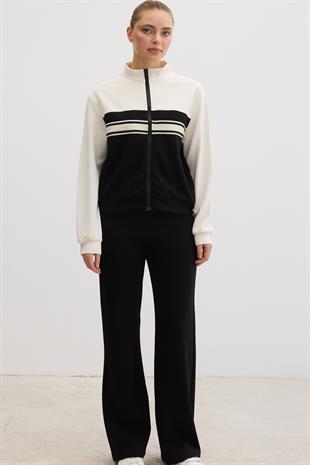 Şerit Detaylı Fermuarlı Oysho Sweatshirt SİYAH