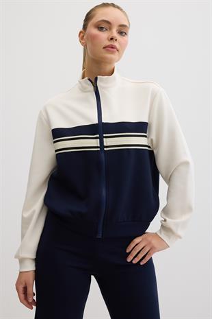 Şerit Detaylı Fermuarlı Oysho Sweatshirt LACİVERT