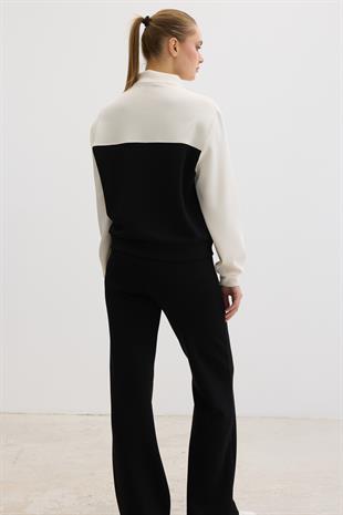 Şerit Detaylı Fermuarlı Oysho Sweatshirt SİYAH