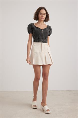 BLACK CROP ZIPPERED BLOUSE BLACK