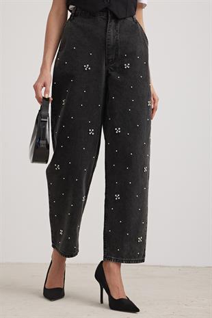 Skater Fit  Black İncili Kadın Jean BLACK