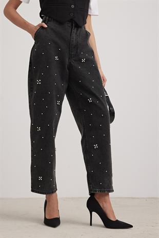 Skater Fit  Black İncili Kadın Jean BLACK