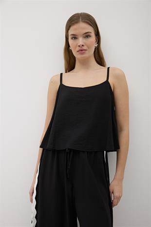 Su Taşı Detaylı Bluz SİYAH