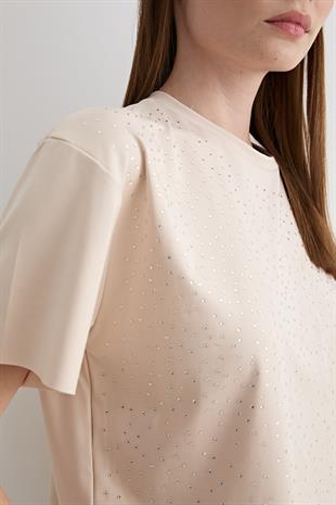 Taş Detaylı Kısa Kollu Oversize T-shirt TAŞ
