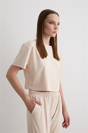 Taş Detaylı Kısa Kollu Oversize T-shirt TAŞ