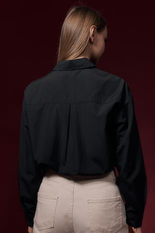 Taş Detaylı Oversize Gömlek SİYAH