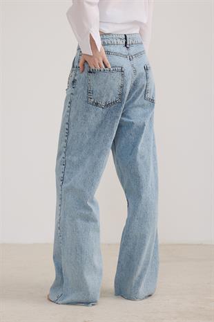 Taş Detaylı Uzun Kot Pantolon KAR YIKAMA