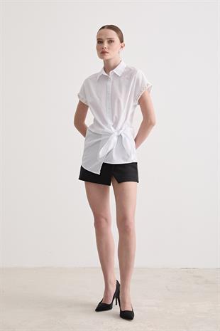 Taş Detaylı Yandan Bağlamalı Gömlek BEYAZ