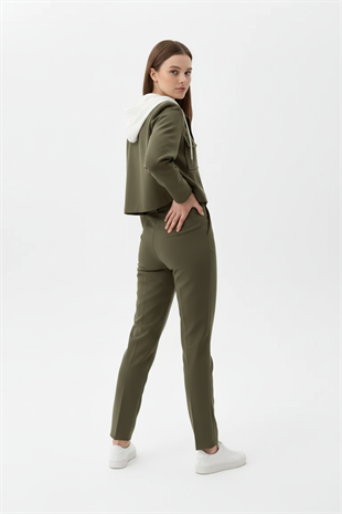 Tek Pileli Kumaş Pantolon HAKİ