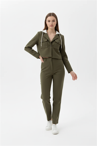 Tek Pileli Kumaş Pantolon HAKİ