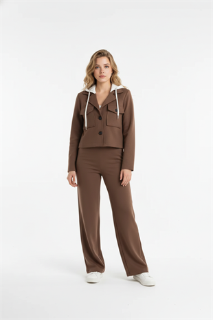 Tek Pileli Kumaş Pantolon KAHVE
