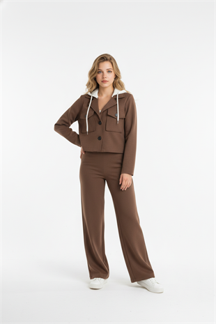 Tek Pileli Kumaş Pantolon KAHVE