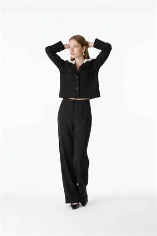 Tek Pileli Kumaş Pantolon SİYAH