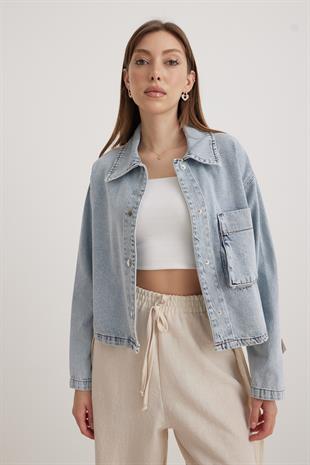 Torba Cep Detaylı Kadın Trençkot AÇIK KAR YIKAMA