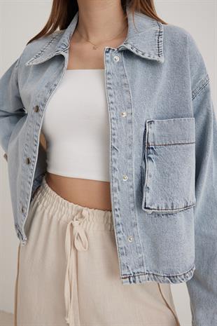 Torba Cep Detaylı Kadın Trençkot AÇIK KAR YIKAMA