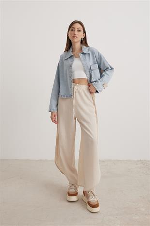 Torba Cep Detaylı Kadın Trençkot AÇIK KAR YIKAMA