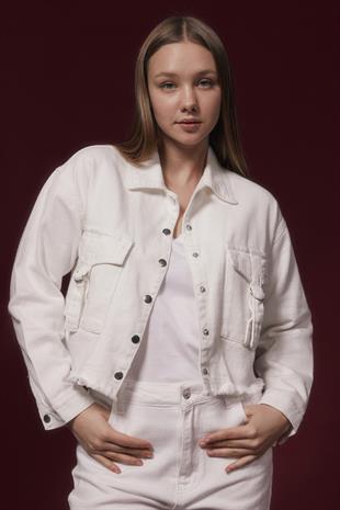 Uzun Kollu D Tokalı Gabardin Ceket BEYAZ