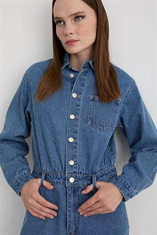 Uzun Kollu Kot Tulum TAŞ YIKAMA