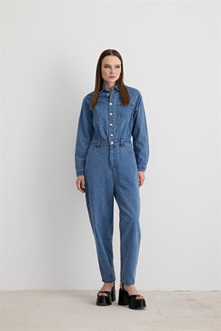 Uzun Kollu Kot Tulum TAŞ YIKAMA