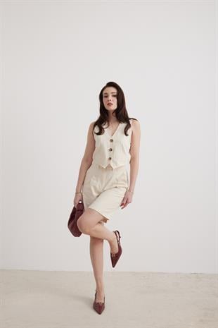 V Neck Buttoned Vest STONE FISHBONE