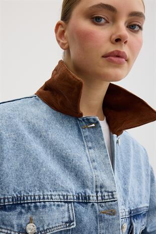 Yakası Kadife Kot Ceket KAR YIKAMA