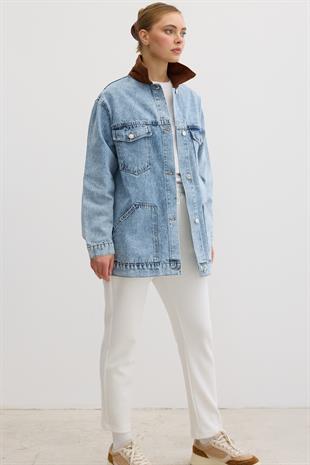 Yakası Kadife Kot Ceket KAR YIKAMA