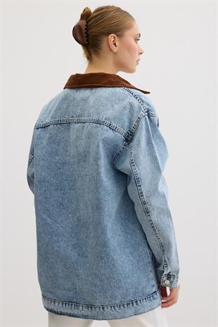 Yakası Kadife Kot Ceket KAR YIKAMA