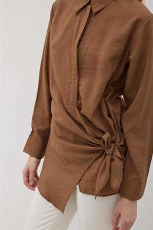 Yandan Bağlamalı Modal Gömlek KAHVERENGİ