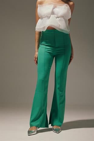 Ripped Spanish Hem Womens Fabric Pants BENETTON GREEN