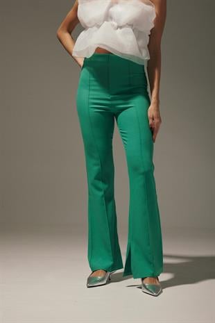 Ripped Spanish Hem Womens Fabric Pants BENETTON GREEN