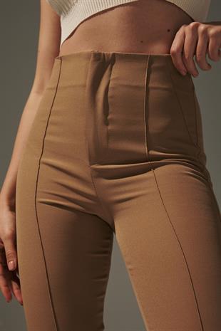 Womens Trousers with Ripped Spanish Hem BISCUIT