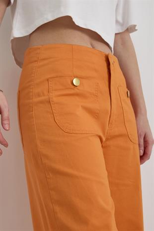 Yüksek Bel Culotte Düğmeli Kadın Pantolon ORANJ