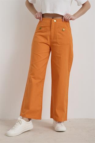 Yüksek Bel Culotte Düğmeli Kadın Pantolon ORANJ