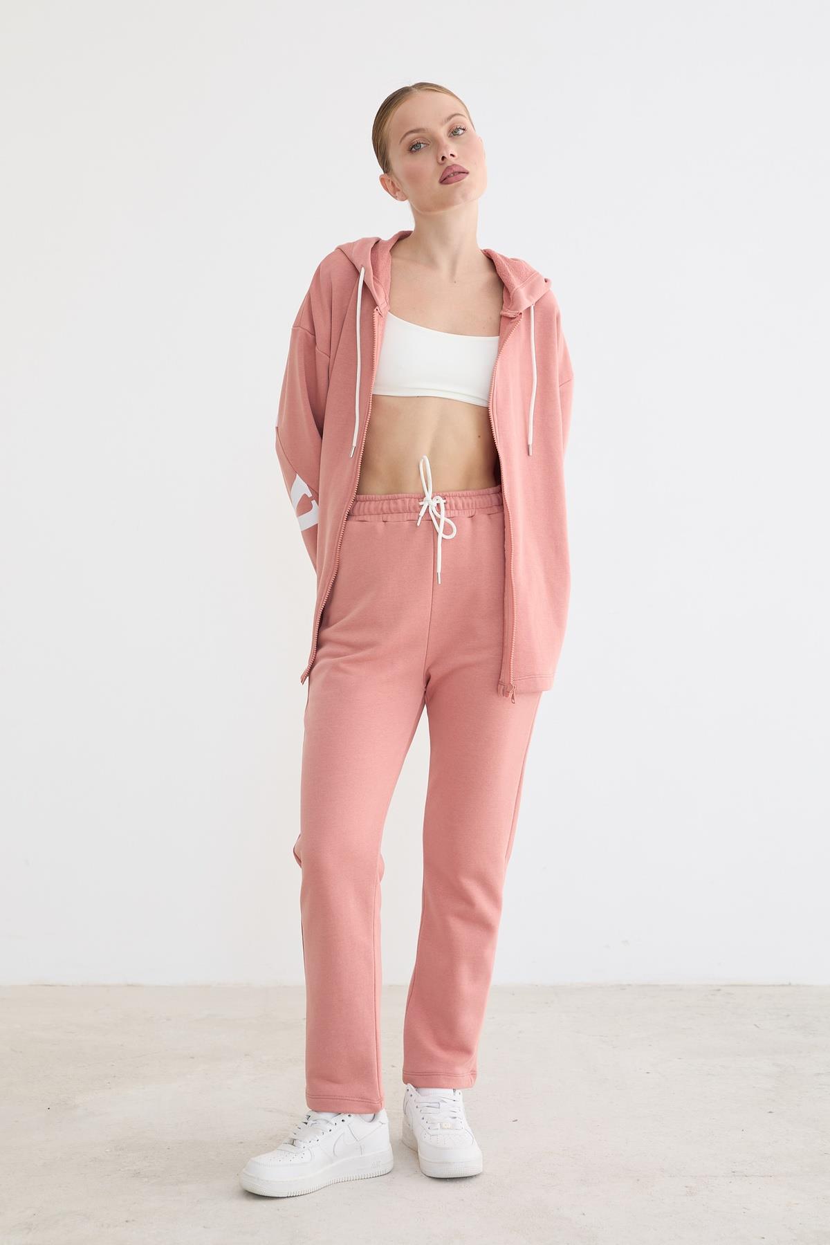 P28-3547-119MarkasızTROUSERSBeli Lastikli Bağlamalı Pantolon PUDRA