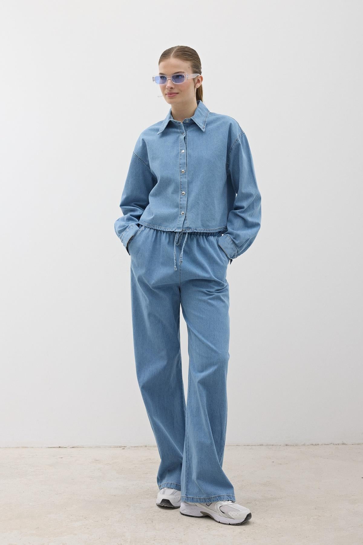 P28-3489-12345MarkasızTROUSERSBeli Lastikli Kot Pantolon TAŞ YIKAMA
