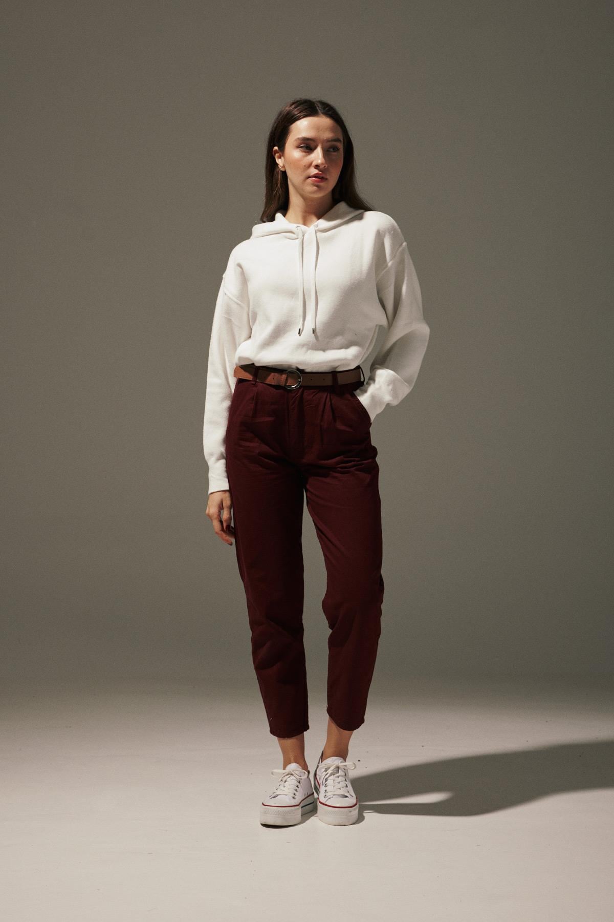 P27-3362-212MarkasızPANTALONGabardin Boru Paça Kadın Pantolon BORDO